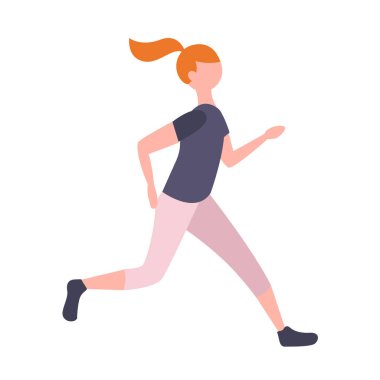 Spor giysili, düz stil koşan kız.