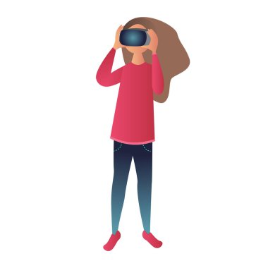 Beyaz üzerine sanal gerçeklik gözlüğü takan bir kız.