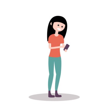 Akıllı telefon çizgi film tarzında genç bir kız.