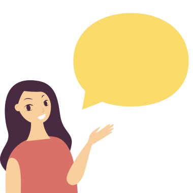 Konuşma baloncuğu olan tatlı, neşeli kız.