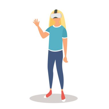 Sanal gerçeklik gözlüğü takan sarışın kız.