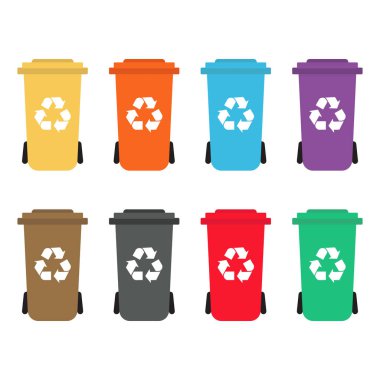 Renkli geri dönüşüm kutuları kümesi düz stil