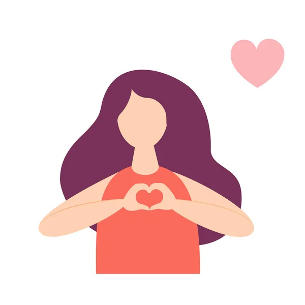 Mujer de estilo plano con forma de corazón signo de mano — Archivo Imágenes Vectoriales