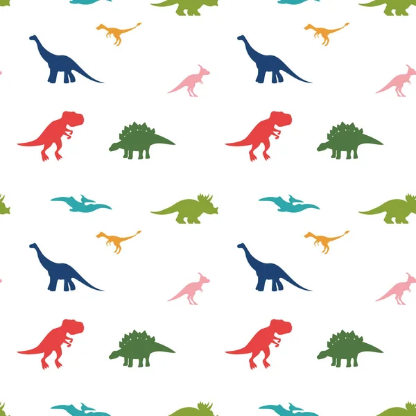 Leuke cartoon dinosaurus patroon op wit — Stockvector