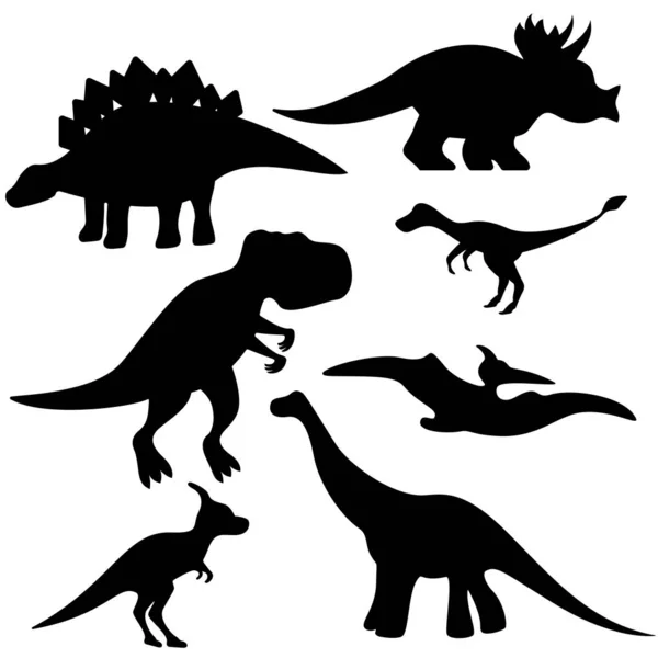 Juego de siluetas de dinosaurio — Vector de stock