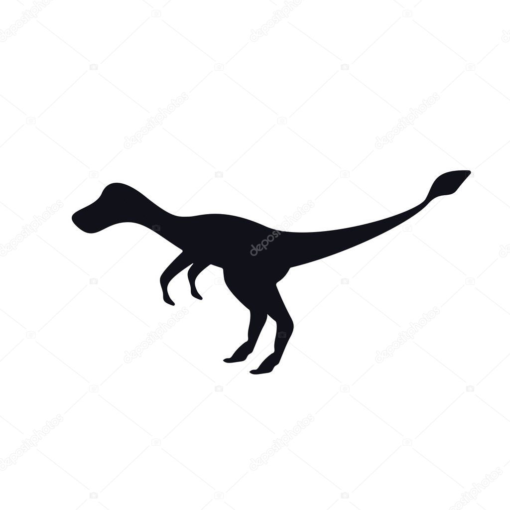 Velociraptors black silhouette on white. Simple dinosaur image