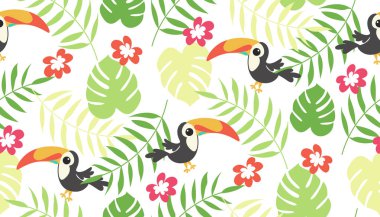 Tukanlı sevimli, egzotik bir tropikal desen.