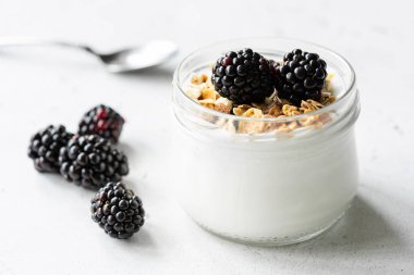 yoğurt böğürtlen ve granola