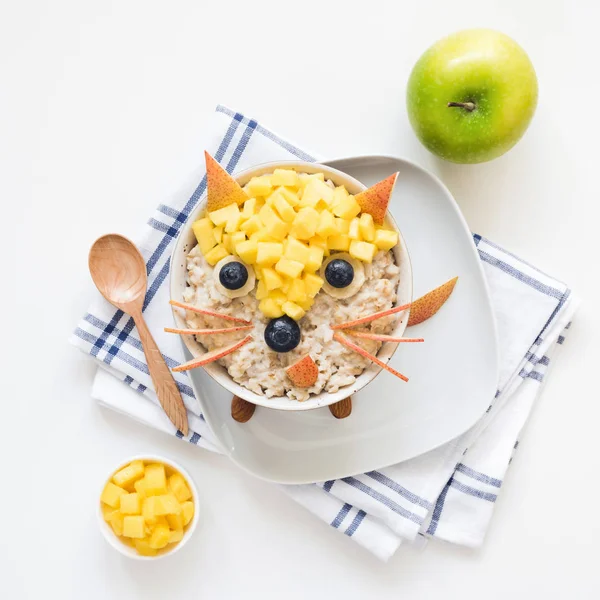 Zdrowe Śniadanie Owsianka Kaszki Dla Dzieci Sztuka Śmieszne Kreatywne Jedzenie — Zdjęcie stockowe