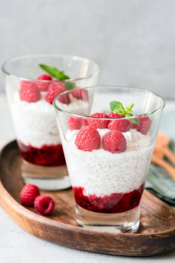 Kahvaltı Chia puding ile ahududu