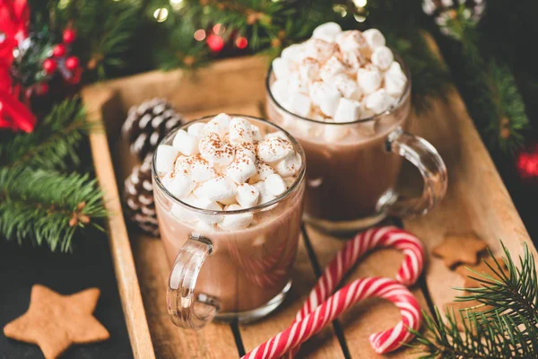 핫 마쉬 멜 로우와 초콜릿, 따뜻한 아늑한 크리스마스 음료 — 스톡 사진