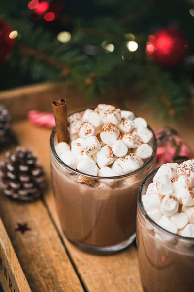 Hot Chocolate With Marshmallows Cinnamon — Stock Photo, Image