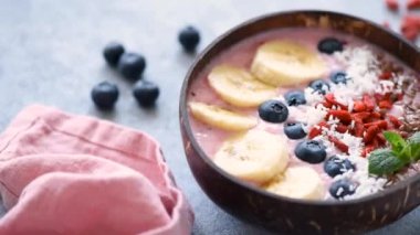 Sağlıklı Vegan Smoothie Bowl Superfoods Closeup Görünümü ile Tepesinde