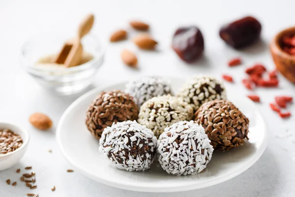 Tasty vegan protein truffles or candy — Stock Photo, Image