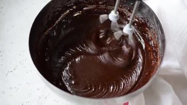 Mixing Chocolate Dough Batter Baking Cakes Cookies Pastry Mixer Beating — Stock Video