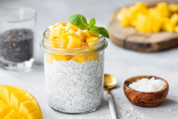 Budino di semi di chia con cubetti di mango e cocco — Foto Stock