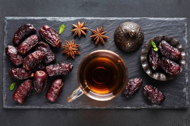 Kurumuş Ramazan Tarihleri ve Türk Çay Fincanı Siyah Sayfa Arkaplan, Üst Görüş