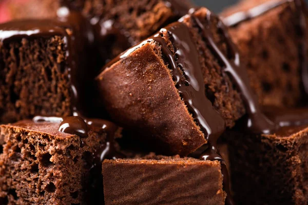 Bolo de chocolate brownie quadrados — Fotografia de Stock