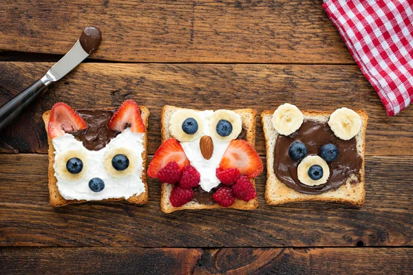Funny breakfast or school lunch food art toasts for kids