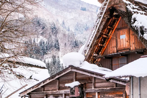 Casa Vista Montaña Detrás Del Villagein Shirakawago Village Japón — Foto de Stock