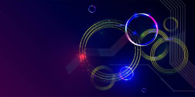 Karanlık retro fütüristik sanat neon soyutlama arka plan parlayan galaksi ve gezegenler