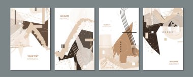 Zarif doğal pastel, soluk, sakin tonlar, kart kalıpları ayarlandı. Altın soyutlama arkaplan rengi içeren romantik davetiye koleksiyonu