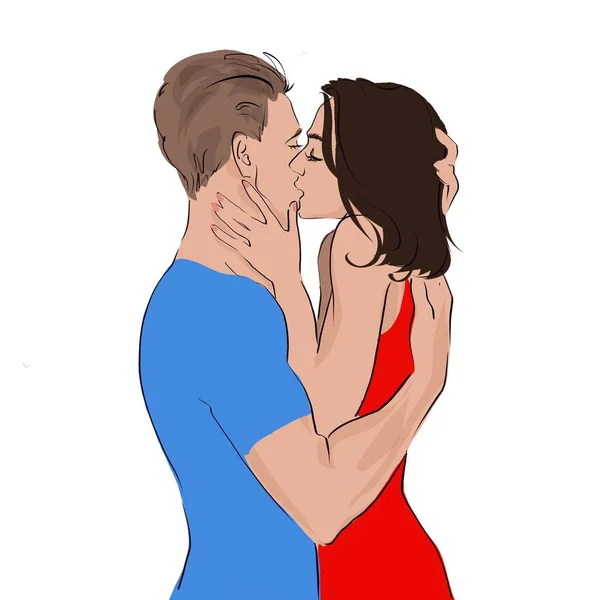 Ilustração de um beijo apaixonado de amantes homem e mulher Imagem De Stock