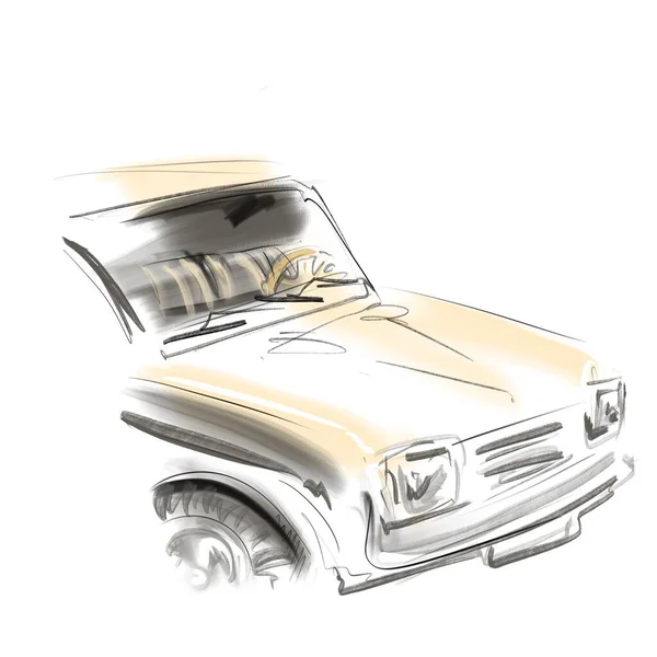 Eskimiş bir arabanın ön çizimi. — Stok fotoğraf