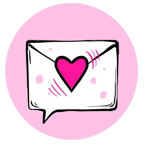 Bonito romântico desenho esboço carta mensagem com carimbo de coração para decoração em tons rosa — Fotografia de Stock