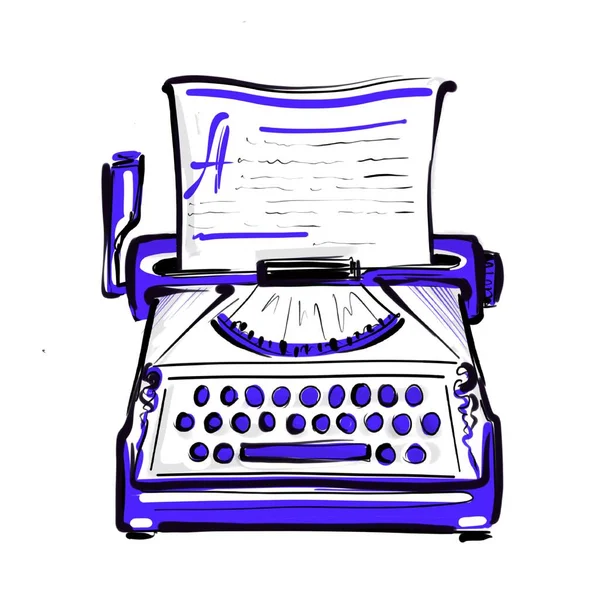 Drawing of an old typewriter with a sheet of paper for illustration — Stock Photo, Image