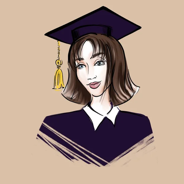 Ilustração esboço retrato de sorridente feminino estudante — Fotografia de Stock