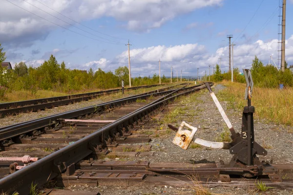 Interruptor Mão Uma Antiga Linha Ferroviária — Fotografia de Stock