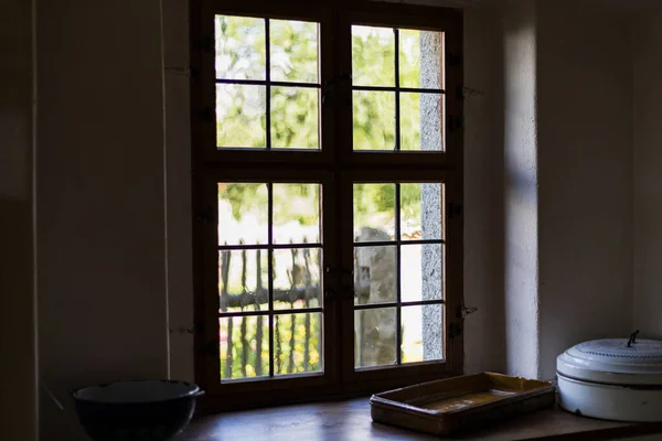 Fensteraussicht Aus Einem Alten Landhaus Fotografie Von Innen — Stock Photo, Image