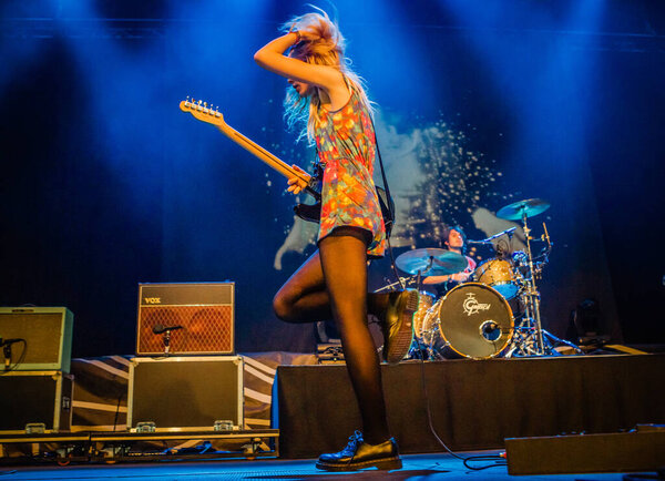 Wolf Alice performing on stage during music festival