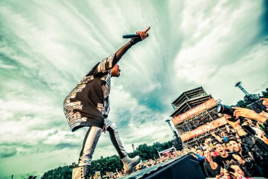 Skunk müzik festivalinde sahnede gösteri yapıyor.