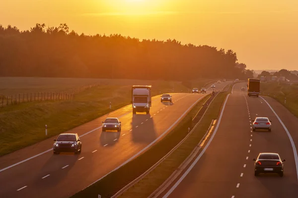 Traffic Polish Highway Sunset — Stock Photo, Image