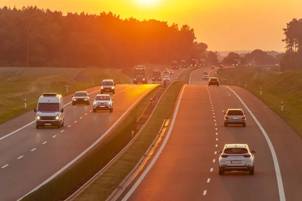 Traffic Polish Highway Sunset — Stock Photo, Image