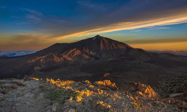 Vulcão Teide Visto Nascer Sol Topo Montanha Guajara — Fotografia de Stock