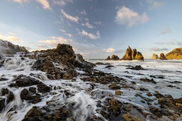 Seascape Vackra Dynamiska Solnedgång Över Vulkaniska Strand Playa Benijo Teneriffa — Stockfoto