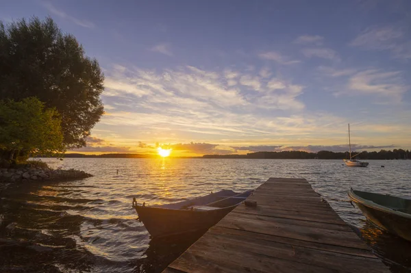 Vacker Utsikt Över Solnedgången Sjön Drawsko Polen — Stockfoto