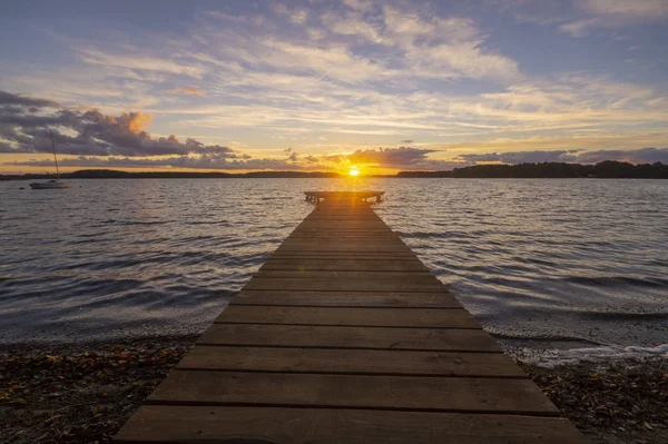 Vacker Utsikt Över Solnedgången Sjön Drawsko Polen — Stockfoto