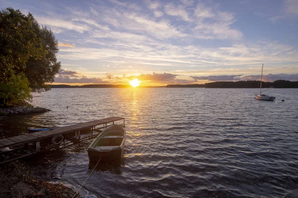 Vacker Utsikt Över Solnedgången Sjön Drawsko Polen — Stockfoto