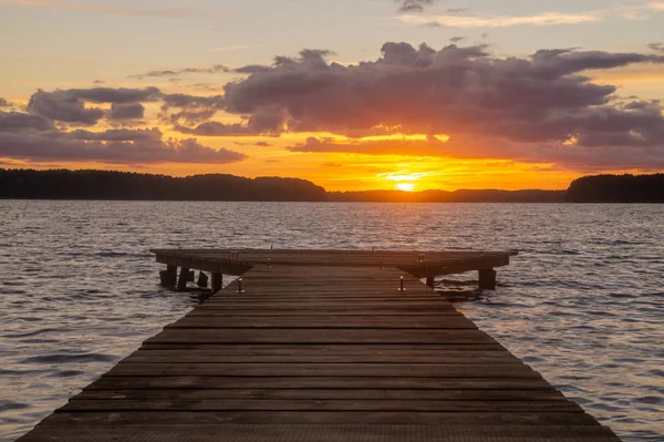 Vacker Utsikt Över Solnedgången Sjön Drawsko Polen — Stockfoto