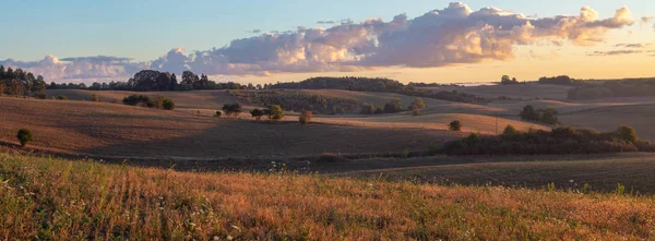 Vista Panoramica Campi Prati Mattino Sole — Foto Stock