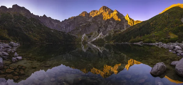 Panorama Eines Bergsees Bei Sonnenaufgang Morskie Oko Tatra Gebirge Polen — Stockfoto