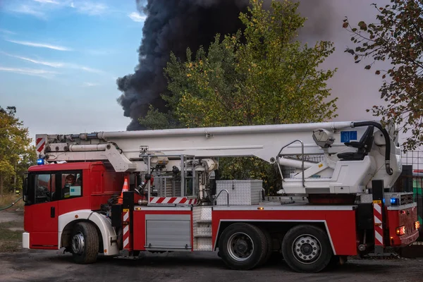 Пожежна Машина Під Час Пожежі Бойові Операції Щецин Польща — стокове фото