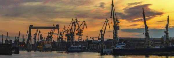 Průmyslové Oblasti Loděnice Port Západu Slunce Štětín Polsko — Stock fotografie