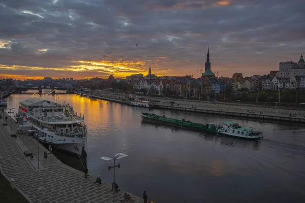 Panorama Cidade Entardecer Szczecin Polónia — Fotografia de Stock