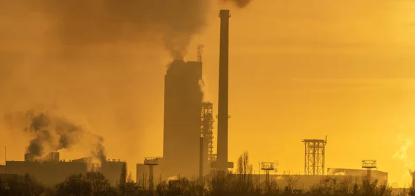 Rookvrije Chemische Fabriek Schoorstenen Panorama Lucht Milieu Polluti — Stockfoto