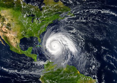 Satellite observing development of tropical hurricane approaching  clipart